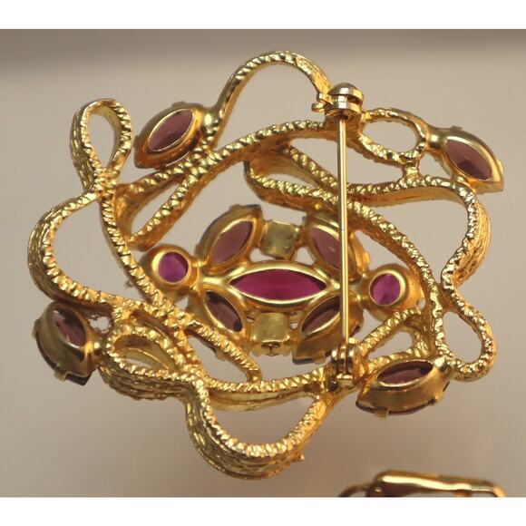Pink Purple Rhinestone Abstract Squiggly Brooch Pin Set Vintage - Picture 7 of 8